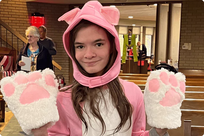A girl in costume during Halloween at a youth event through St. Paul Lutheran Church